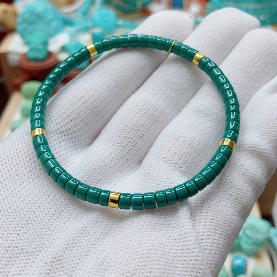 绿松石18K金镶嵌手串4mm