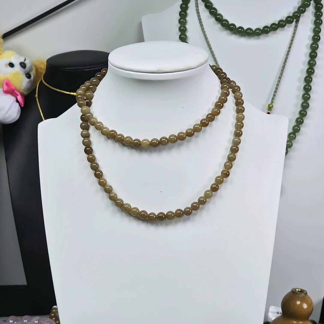 天然和田玉糖玉108颗长链毛衣链