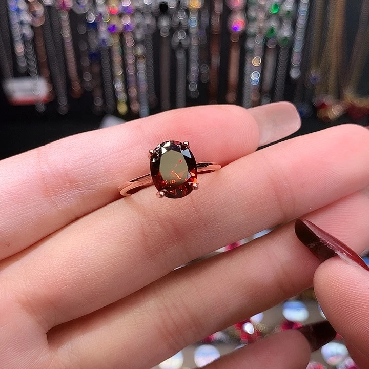 石榴石戒指银S925镶嵌810玫瑰金