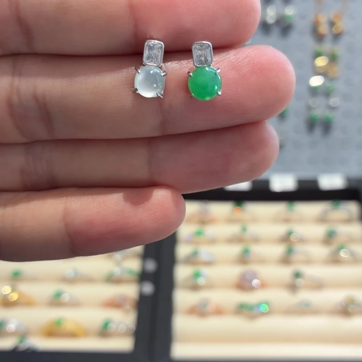 翡翠银S925镶嵌耳饰