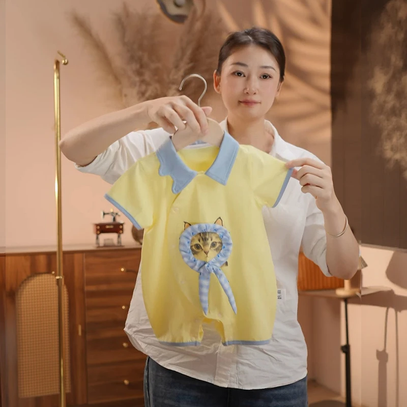 【猫咪物语】婴儿夏款连体衣男宝女宝新生儿夏季薄款短袖超萌外出服