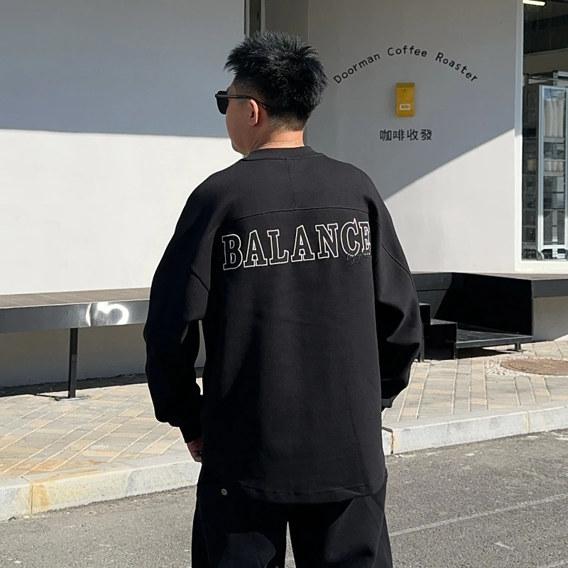 LKT.NINE秋季美式潮牌宽松重磅百搭圆领长袖T恤男刺绣卫衣潮7311