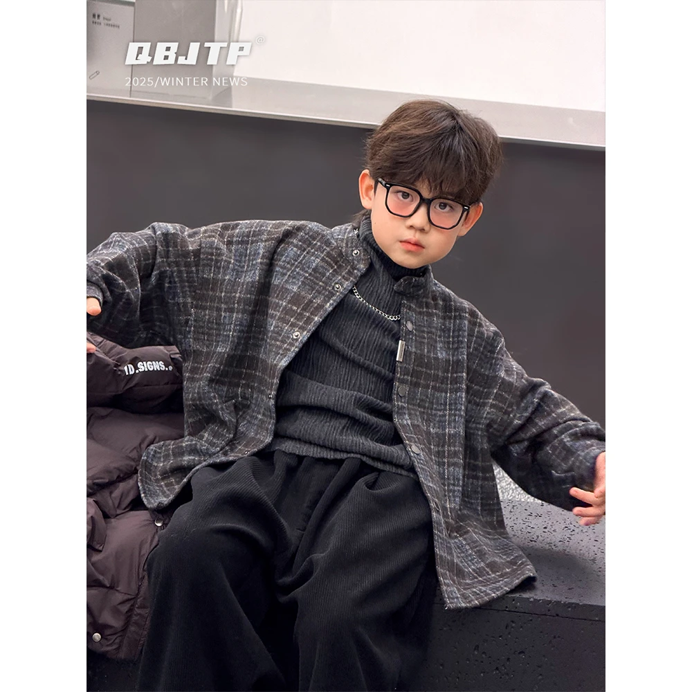 Q宝家童品11月新款 儿童格子衬衫男童冬款加厚长袖衬衣时尚上衣潮