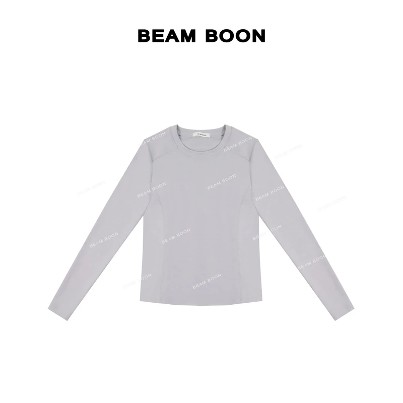 Beam Boon|【雪绒芝士】亲肤磨毛立裁拼接曲线修身显瘦长袖短上衣