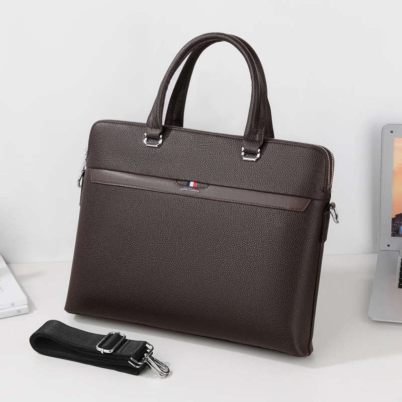 新款复古男士手提包横款商务通勤公文包男电脑包双层质感简约高档