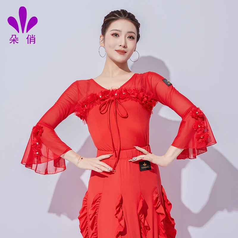 朵俏拉丁舞服连体衣摩登舞上衣舞蹈服新款练功服女成人专业演出服