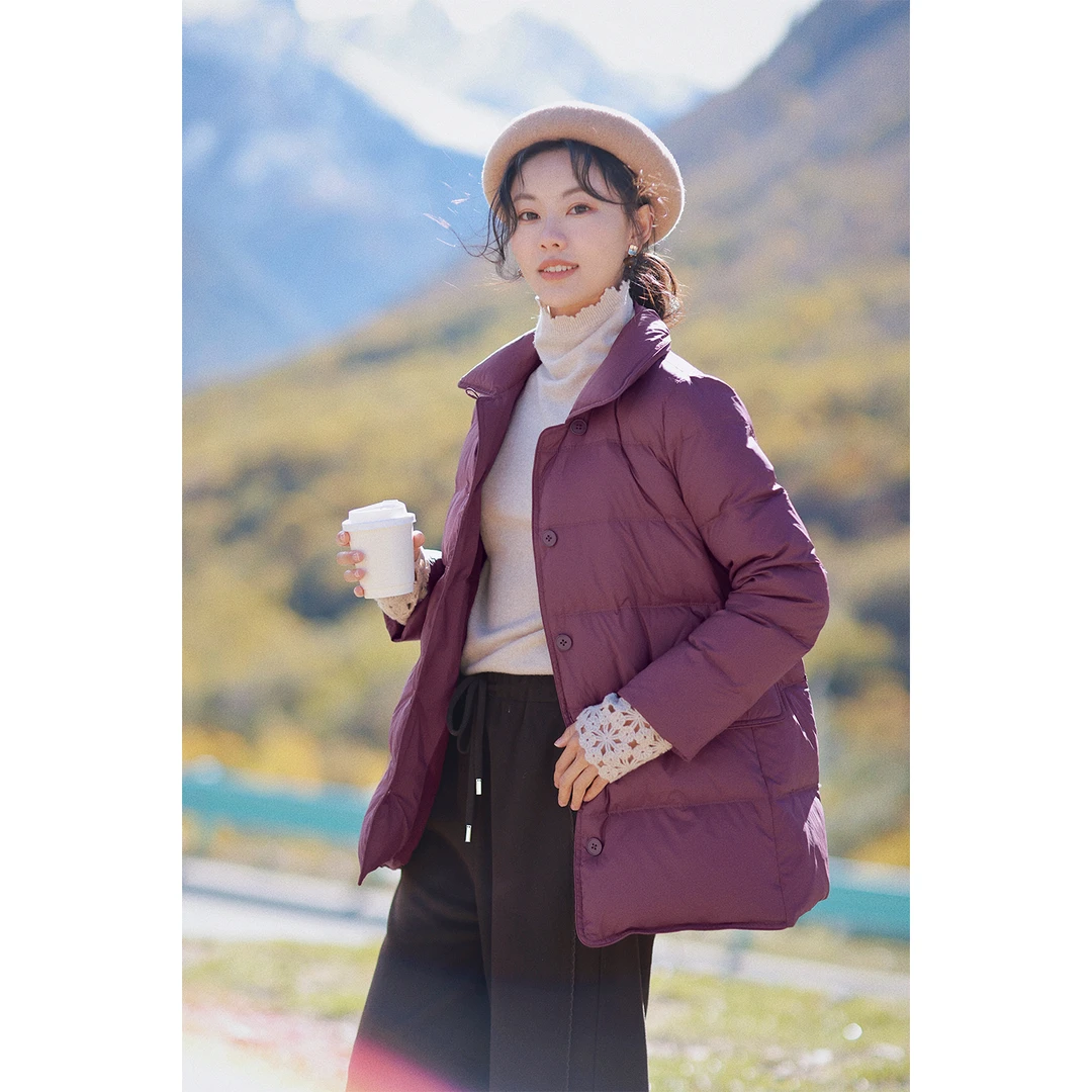 红念紫色女中长款高级感2025年中长款羽绒服女小个子中长款羽绒服