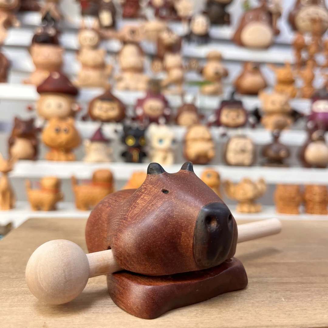 高端精品木雕卡皮巴拉木鱼敲打器摆件装饰物解压神器