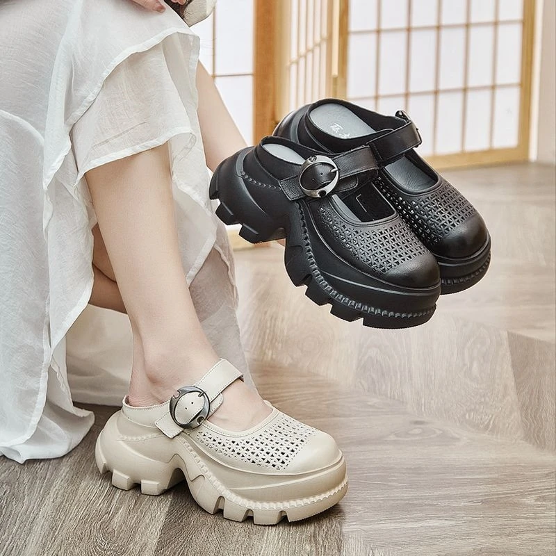 厚底女士凉拖鞋子外穿时尚包头2025新款夏季罗马真皮高级感一字拖