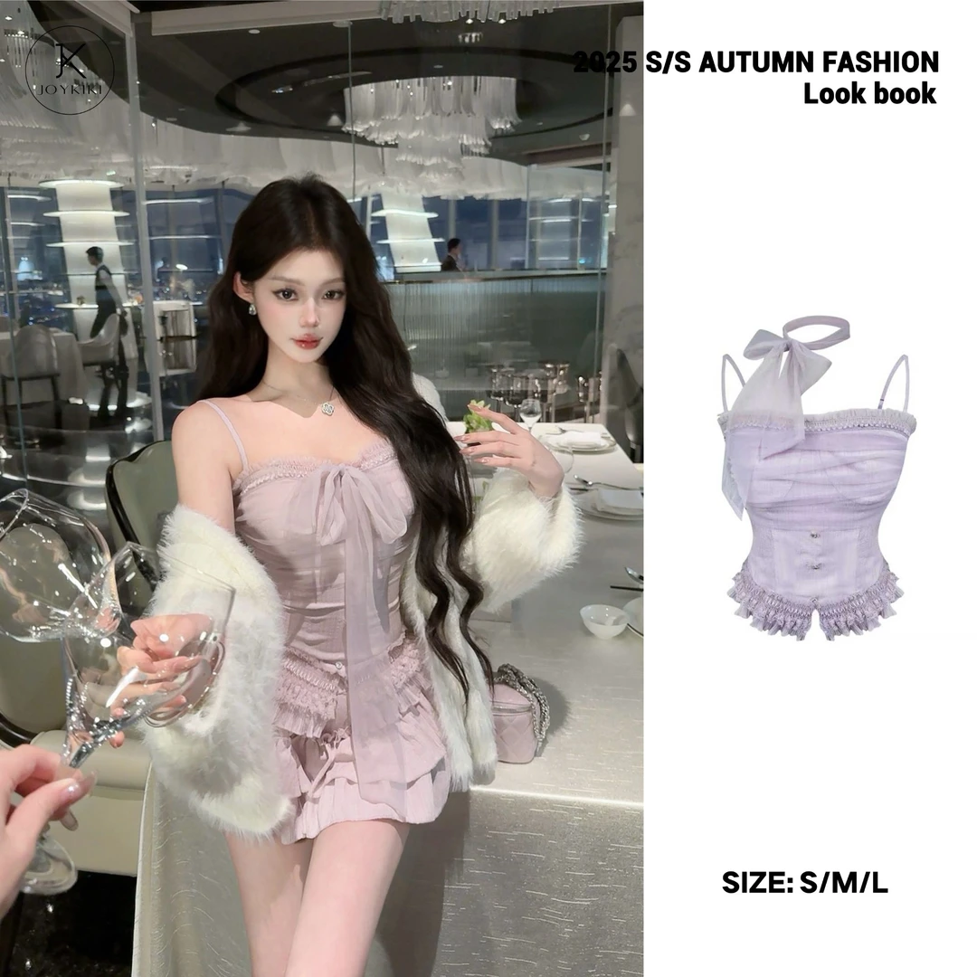 JOY KIKI鹅了么【紫雾美学】纯欲季甜美蝴蝶结仙仙吊带上衣J25C409