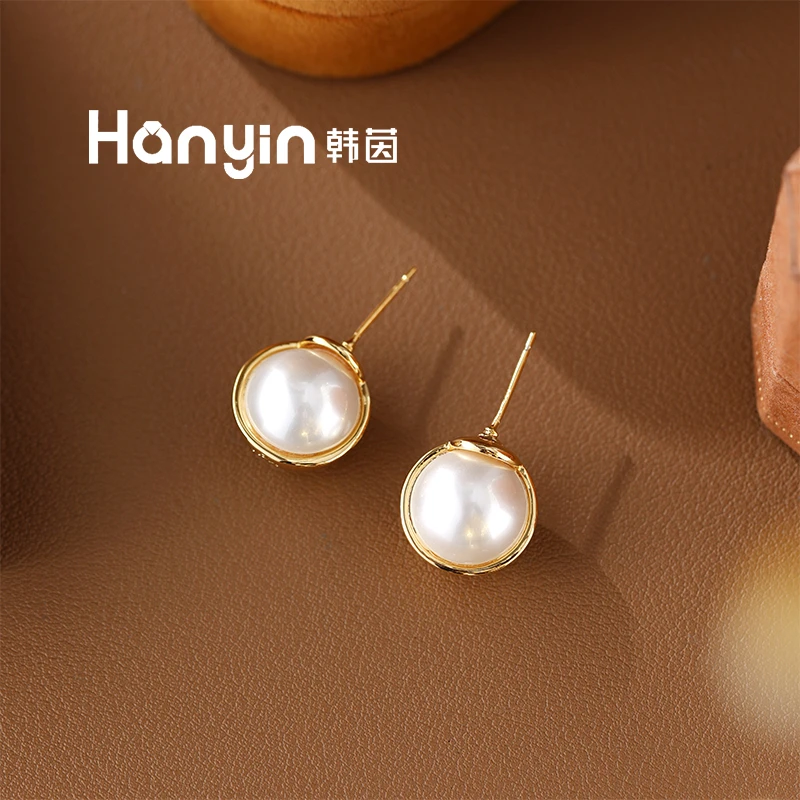 铜合金仿珍珠耳饰 925银针时尚定制款半圆土星圆珠耳钉AAA