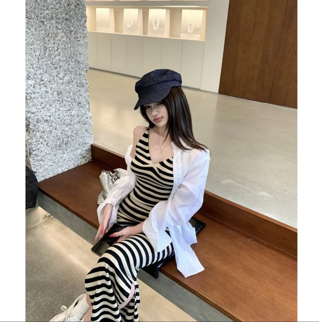 橙路【约会必备】条文连衣裙