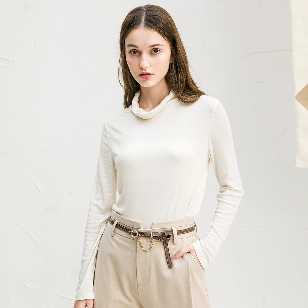 Famecoco堆堆领套头打底衫简约休闲长袖针织衫F218BB004