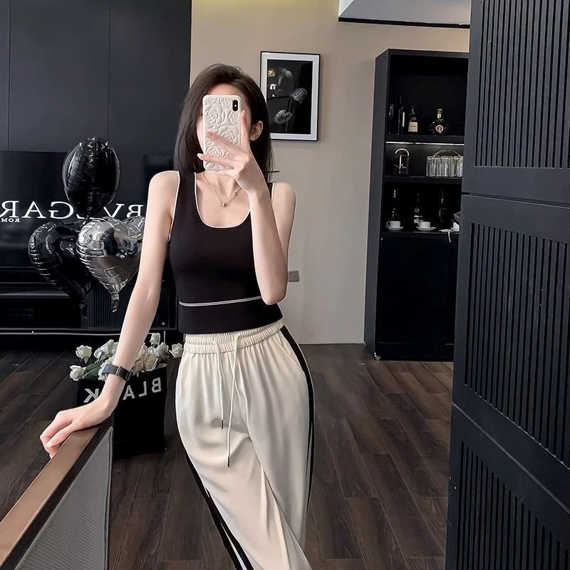 欧货小香风夏季外穿针织吊带背心女短款2025新款条纹内搭冰丝上衣