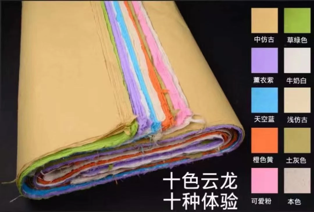 手工彩色云龙长纤维毛边皮纸书法毛笔行草篆隶楷书国展半生熟宣纸