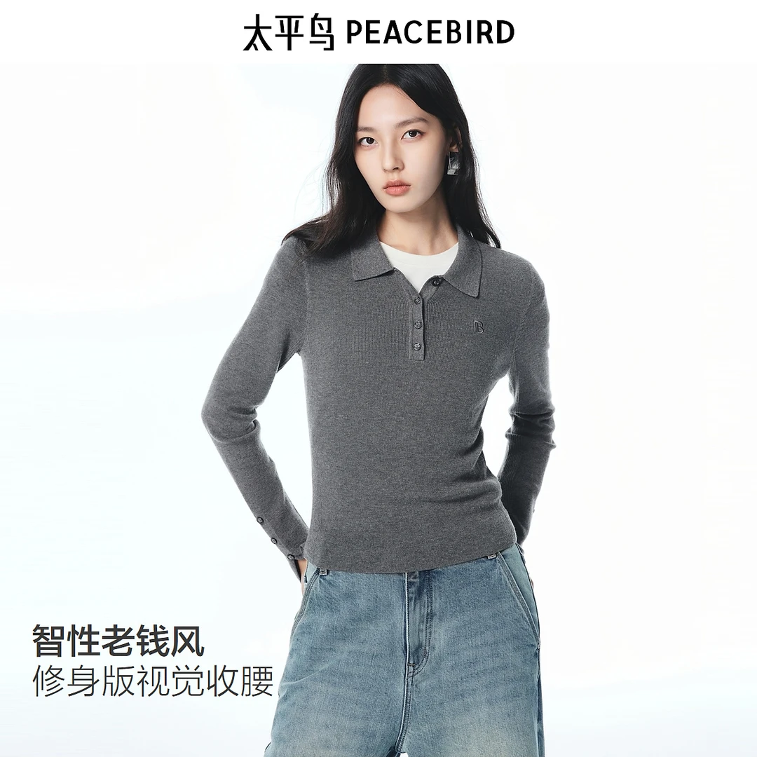 【赵老板专属】太平鸟羊毛混纺翻领修身套头针织衫新款AAEEF3251