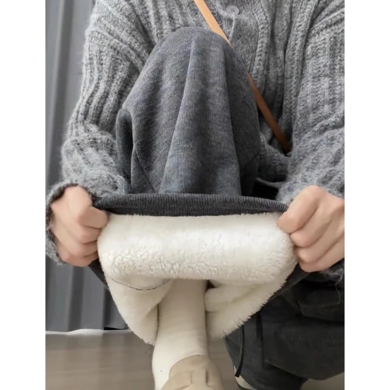 灰色羊羔绒糯米裤女2025冬新款软糯慵懒感秋冬加绒加厚直筒阔腿裤