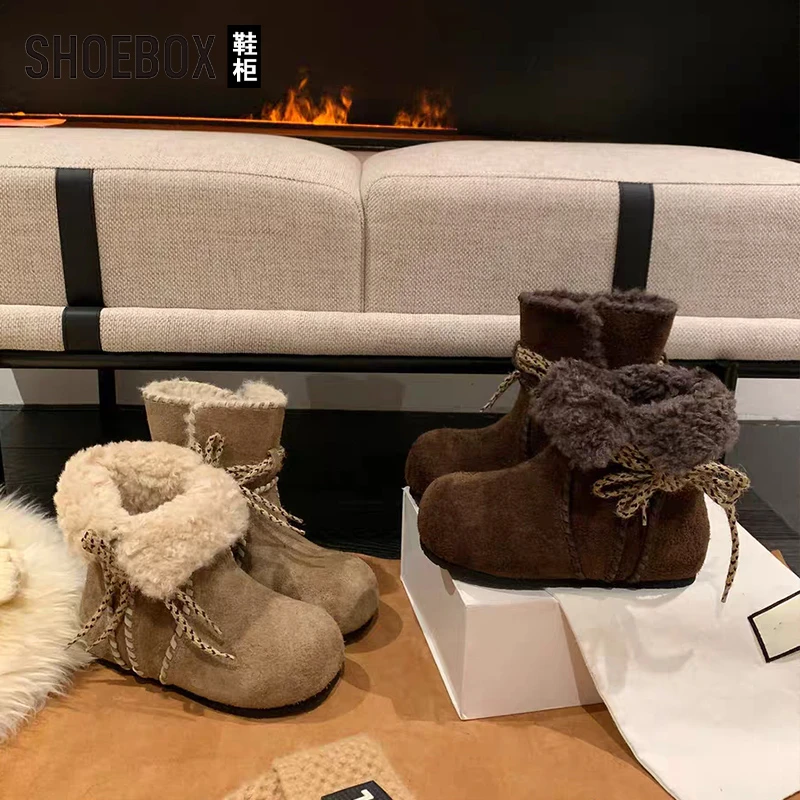 SHOEBOX鞋柜6cm增高雪地靴女加绒2025冬季棉鞋美拉德两穿勃肯鞋女
