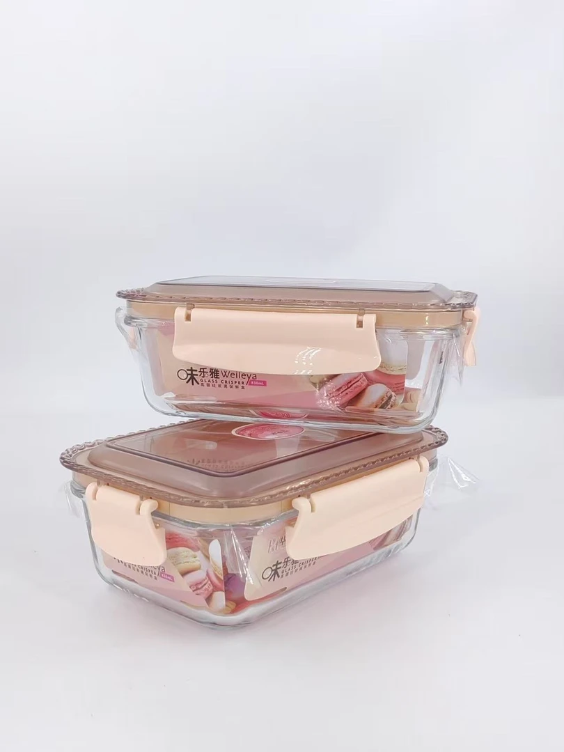 65329-2   华湖DM1417味乐雅长方形玻璃保鲜盒（830ml*2）