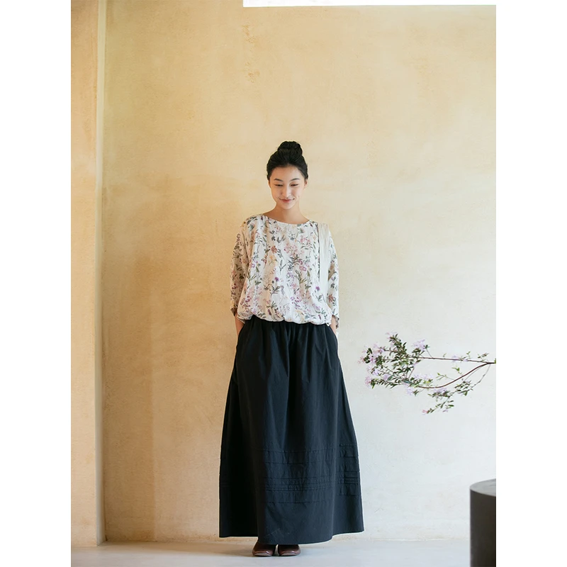 牧衣游原创 净色棉半裙舒适轻薄纯棉显瘦百搭半身裙女夏新款 鹤云