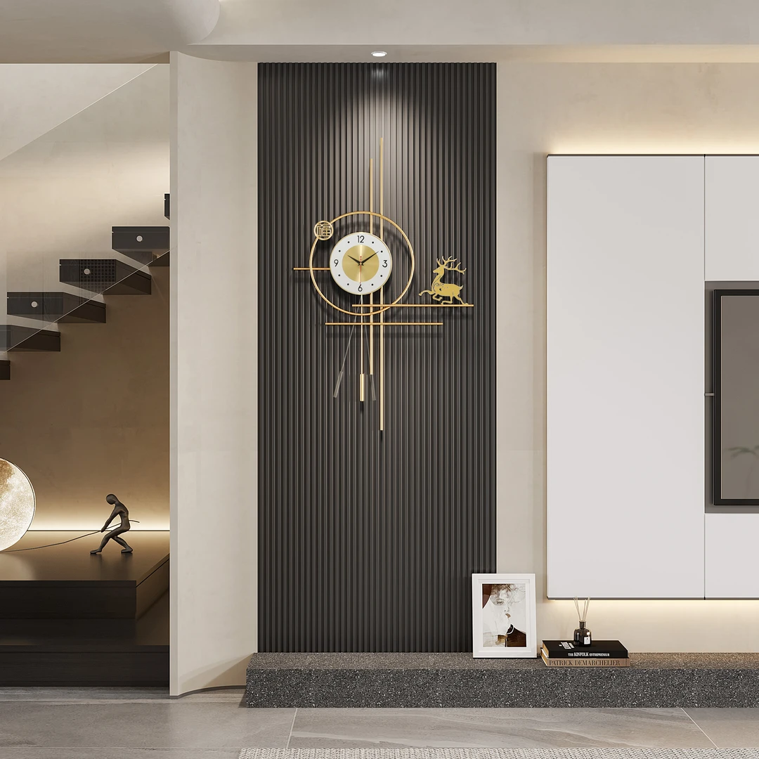 章誉福禄钟升 家用客厅挂钟 创意格栅装饰高档时尚纯手工铁艺挂件