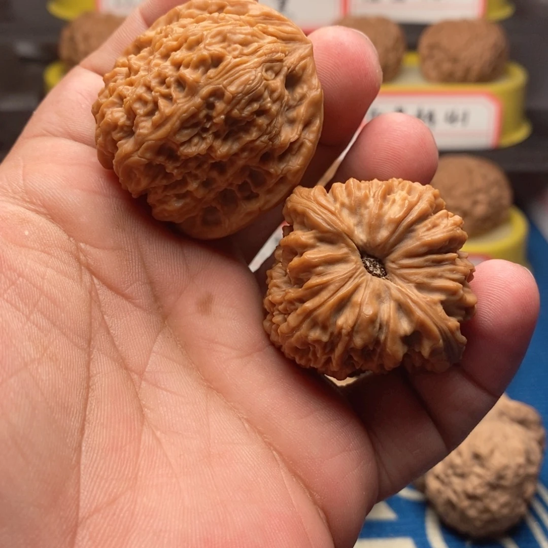 文玩核桃把件涿鹿南疆石红皮修尖微