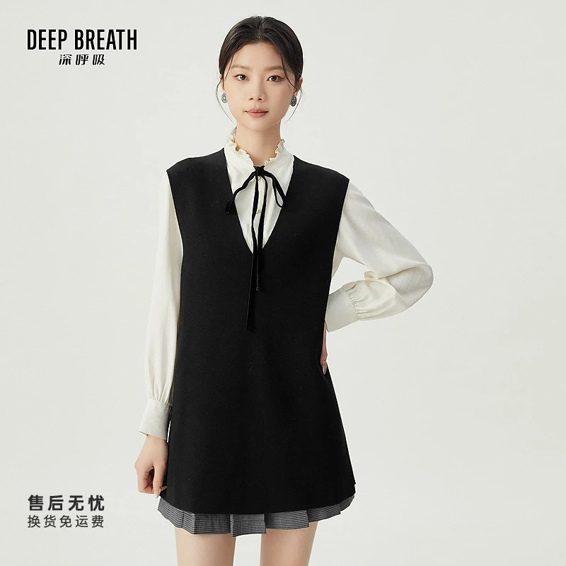 DEEP BREATH深呼吸女装新款时尚廓形造型马甲开衩针织衫A301509