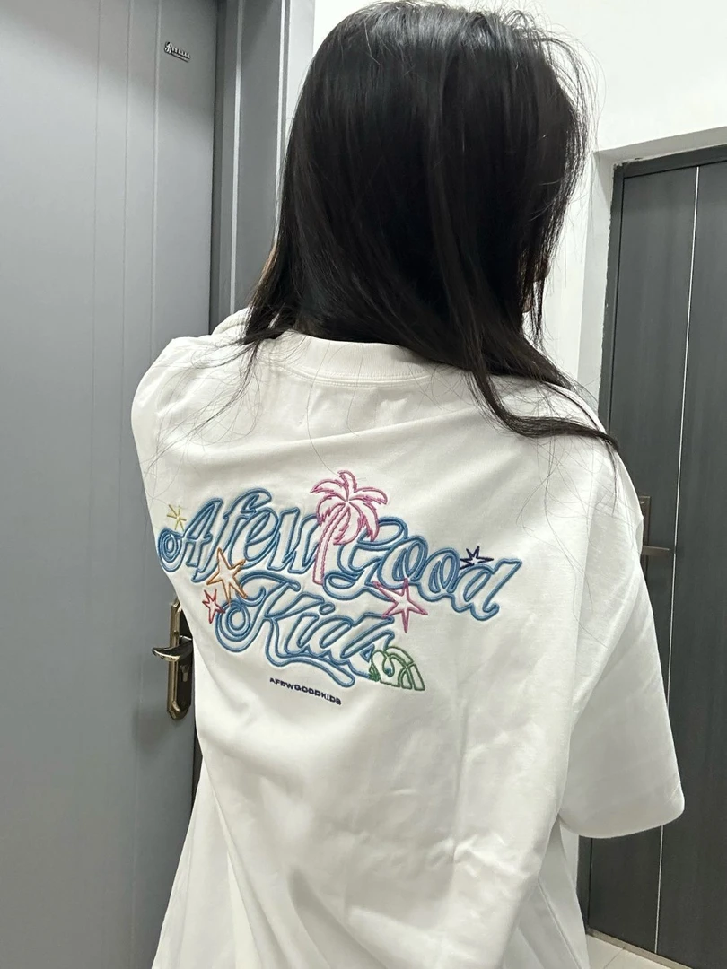 美式高街字母刺绣纯棉短袖t恤女夏季宽松百搭设计感情侣半袖上衣