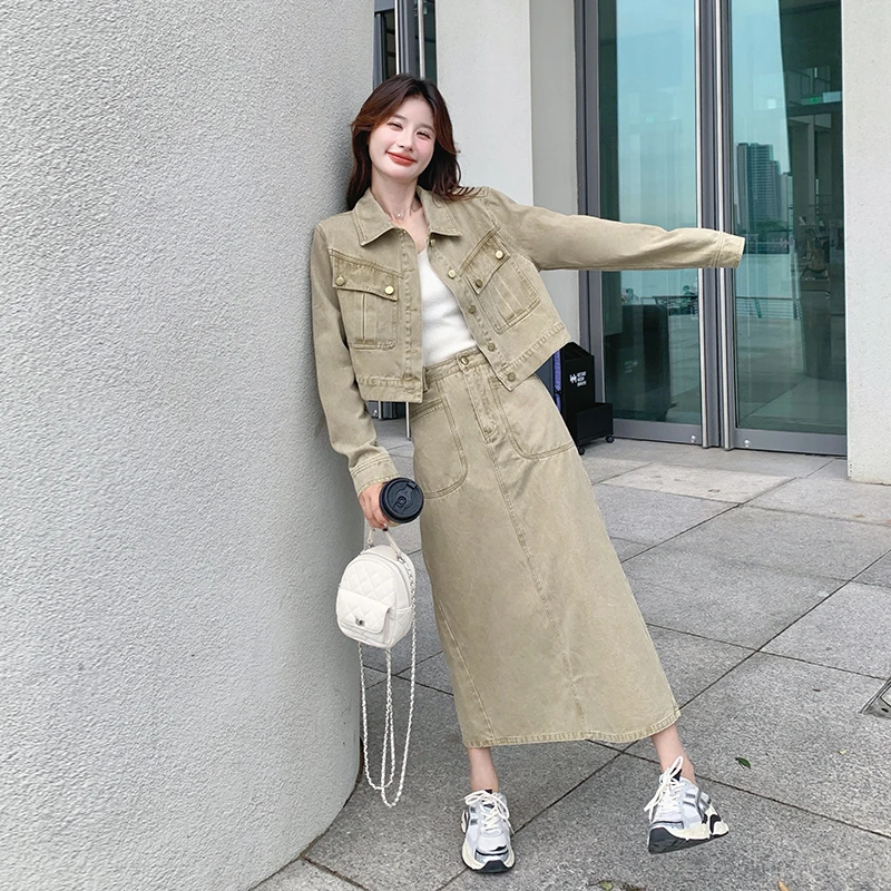 炸街酷飒拽姐牛仔套装裙女春季2025年新款减龄短外套半身裙两件套