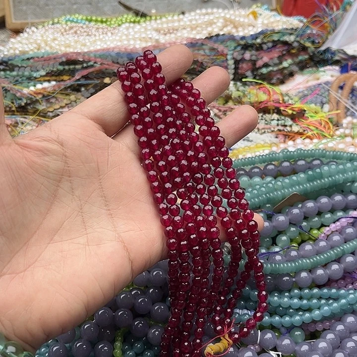 玛瑙/玉髓珠宝半成品未镶嵌一条6mm红宝刻面