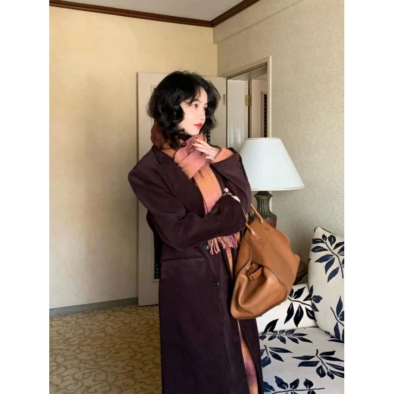 酒午酒午加厚灯芯绒大衣外套女秋-KLF3372