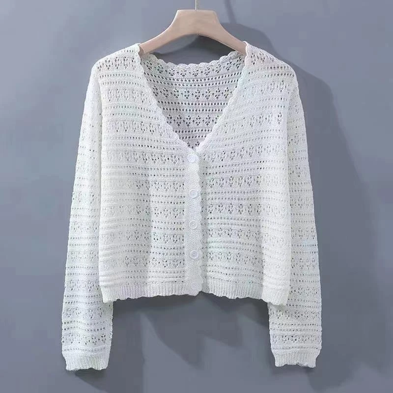 白色镂空针织开衫女新款薄款冰丝披肩外搭配吊带裙子空调衫上衣