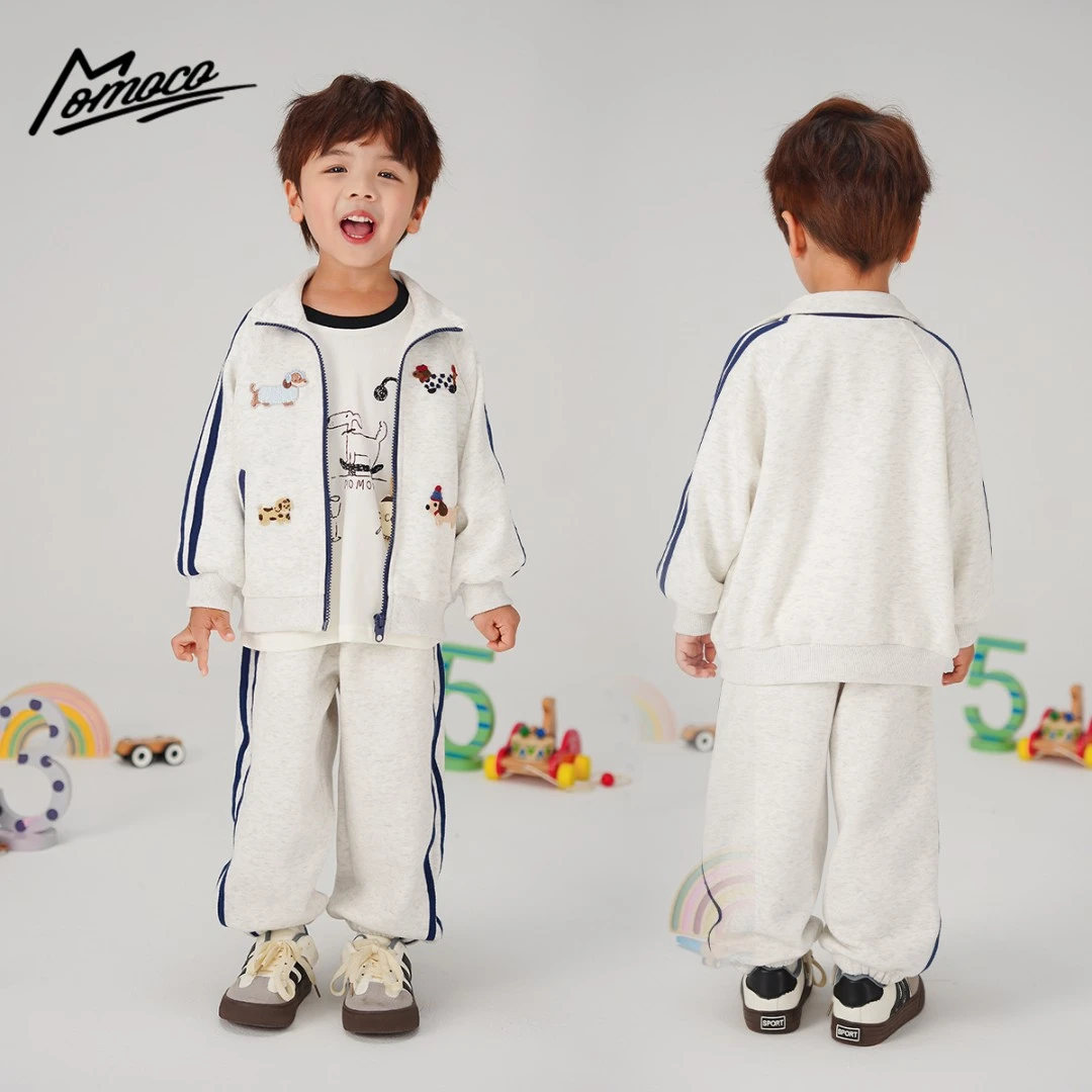 MOMOCO男童秋季新款休闲拼接小狗套装舒适运动两件套77330578011