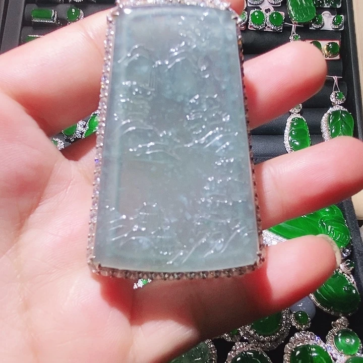 吊坠(不含链)银S925镶嵌翡翠50