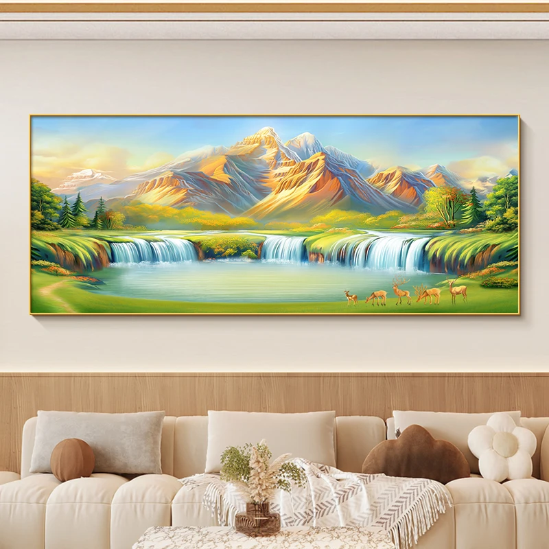 山水画沙发画靠山图背景墙客厅金山新款装饰画西墙2025