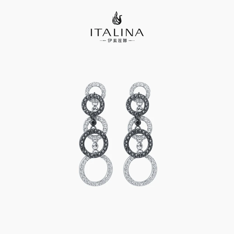 合金仿水晶耳饰 伊泰莲娜几何耳环高级感气质双层两色时髦耳饰