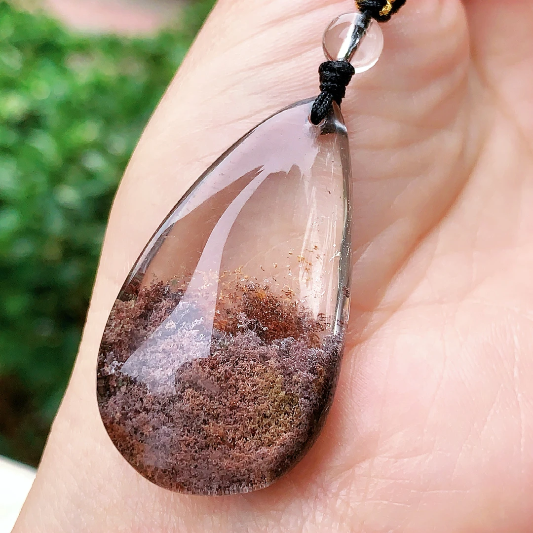 东海水晶天然彩幽灵水晶水滴吊坠毛衣链平安项坠男女款聚宝盆饰品