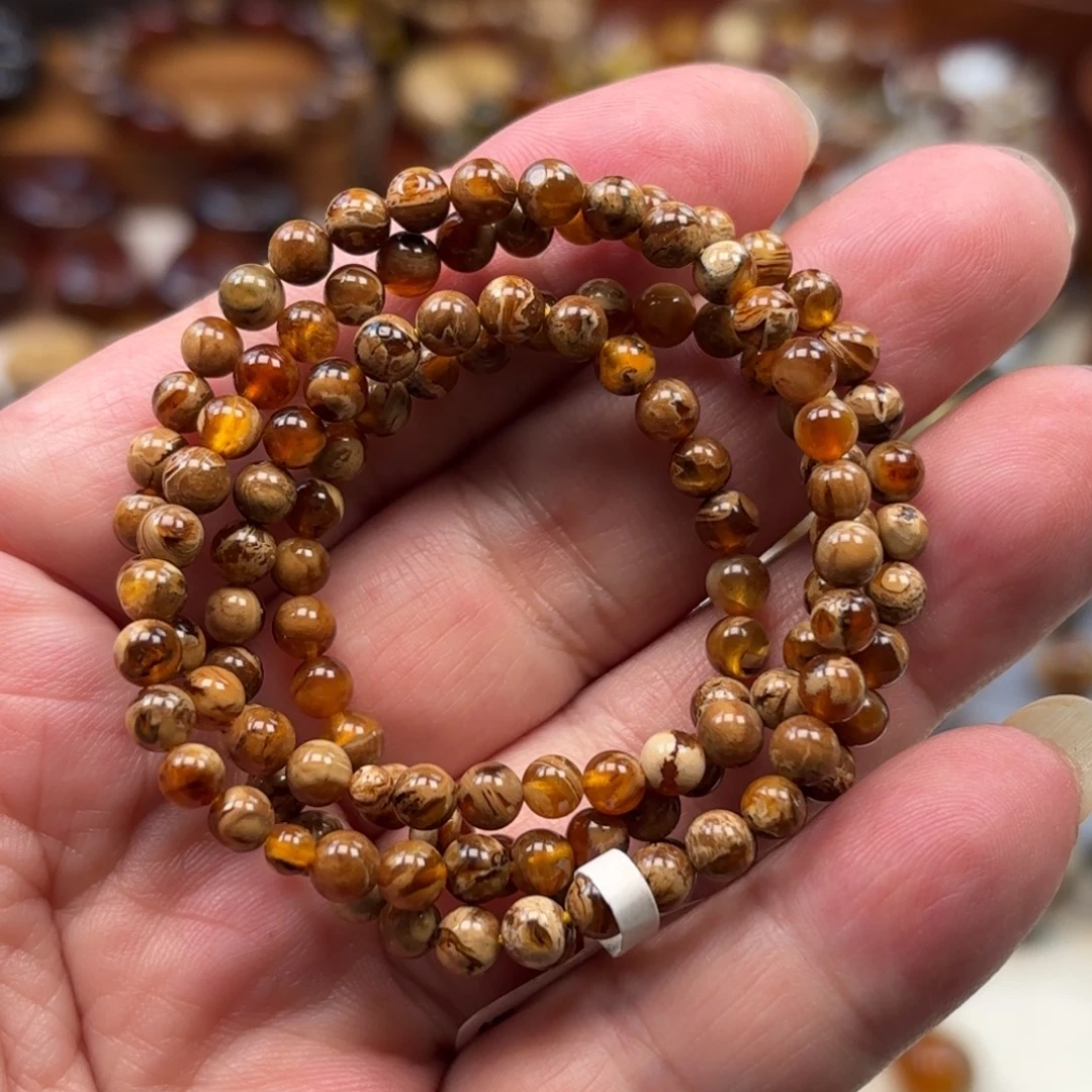 琥珀未镶嵌手串根珀溶洞妖花108卡4+