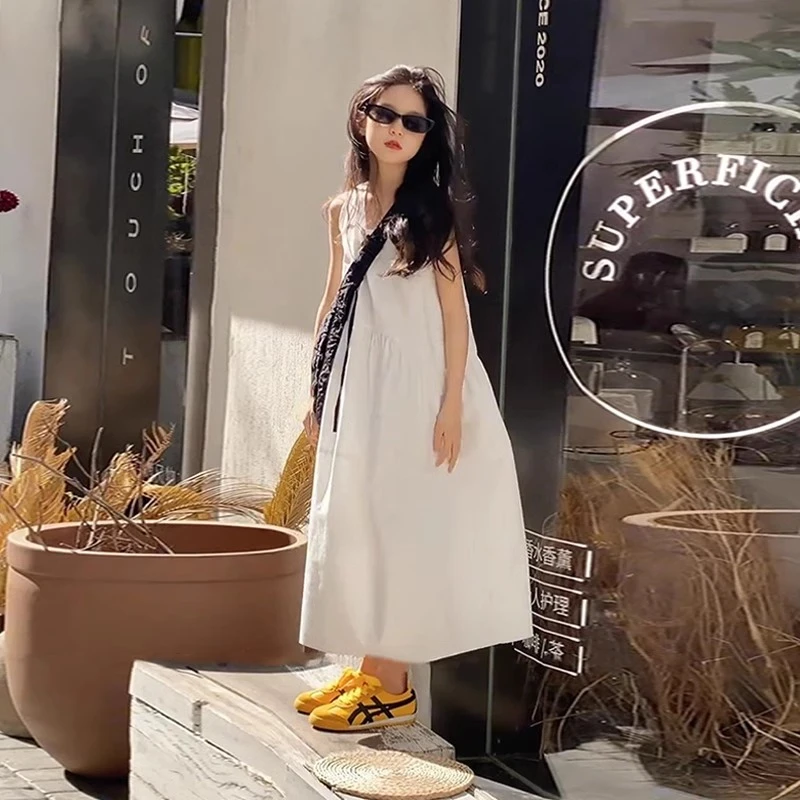 女童白色连衣裙夏季2025新款洋气儿童服装无袖背心裙子儿童公主裙