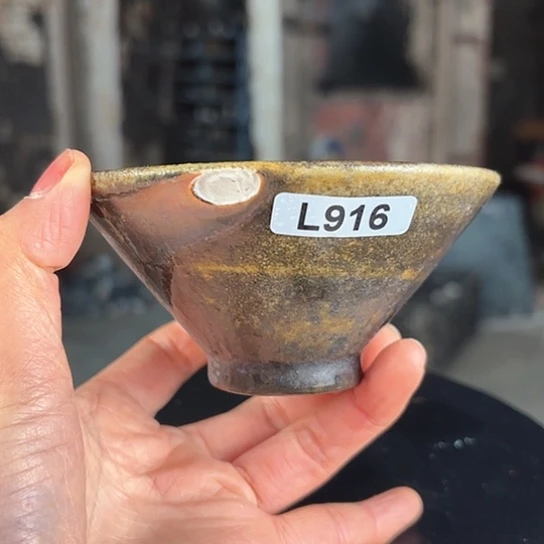 #916柴烧裸烧窑变茶盏粘连介意慎拍