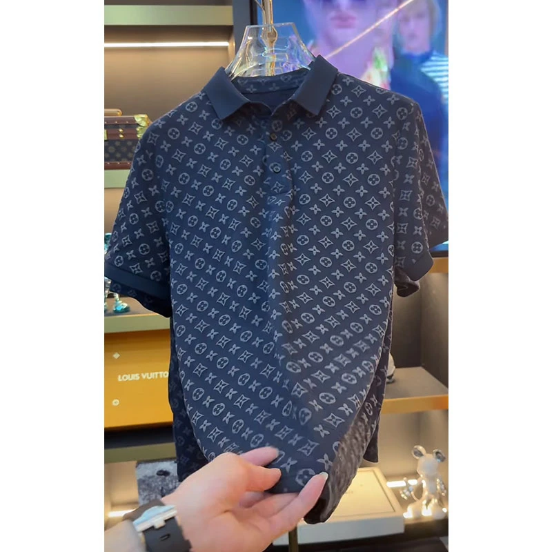 欧洲站轻奢高定大牌男装T恤2025夏新款四叶草满印宽松休闲Polo衫