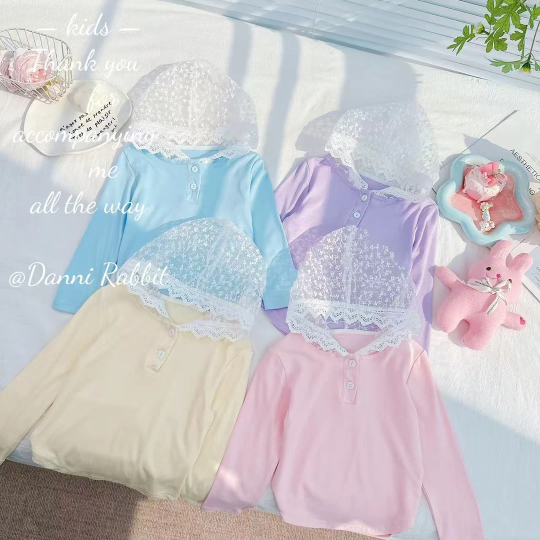 【Dannirabbit】*敲洋气蕾丝帽拼接打底衫  N-37