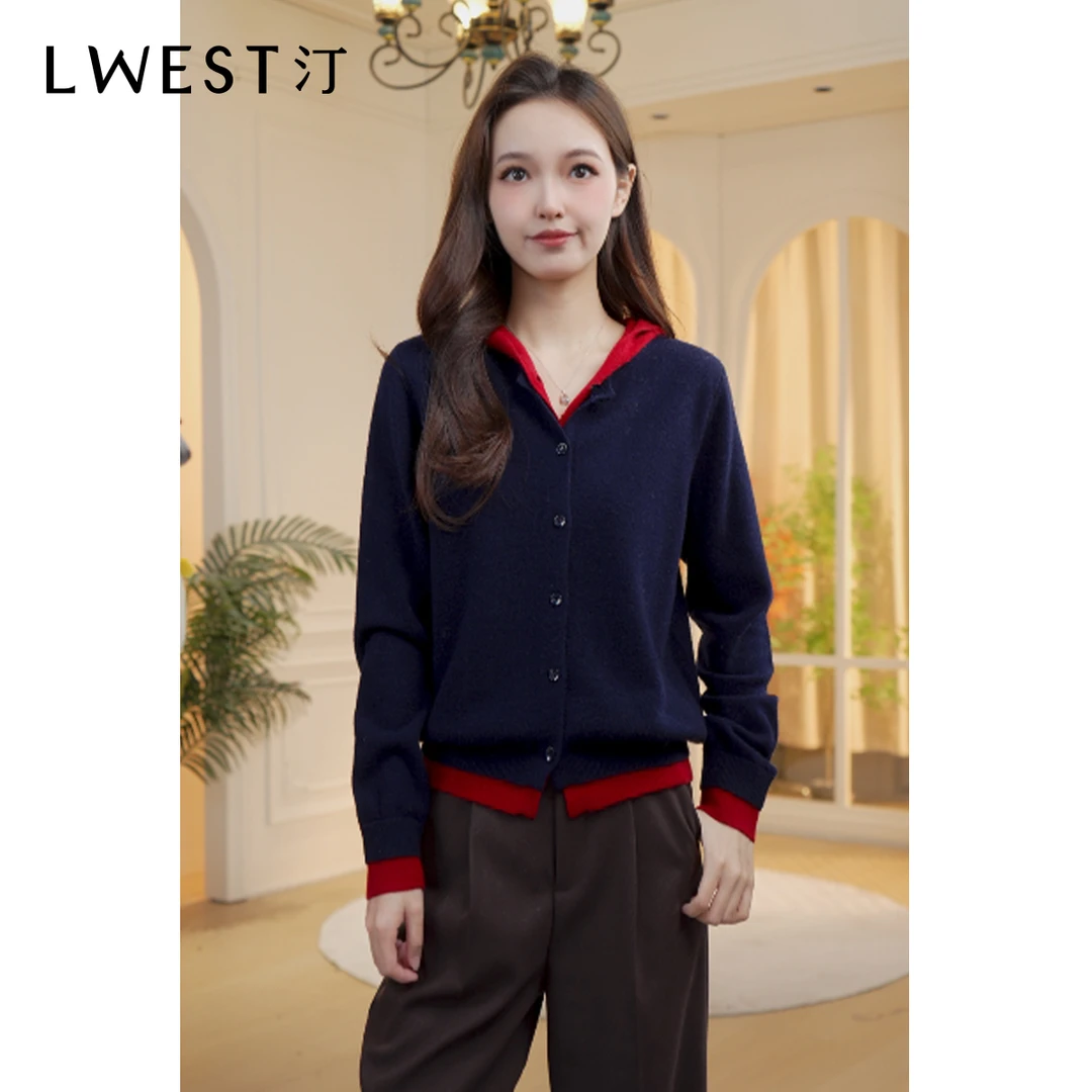 Z朗文斯汀2025年冬新纯羊毛拼色假两件翻领针织衫DAMZ6112D02909