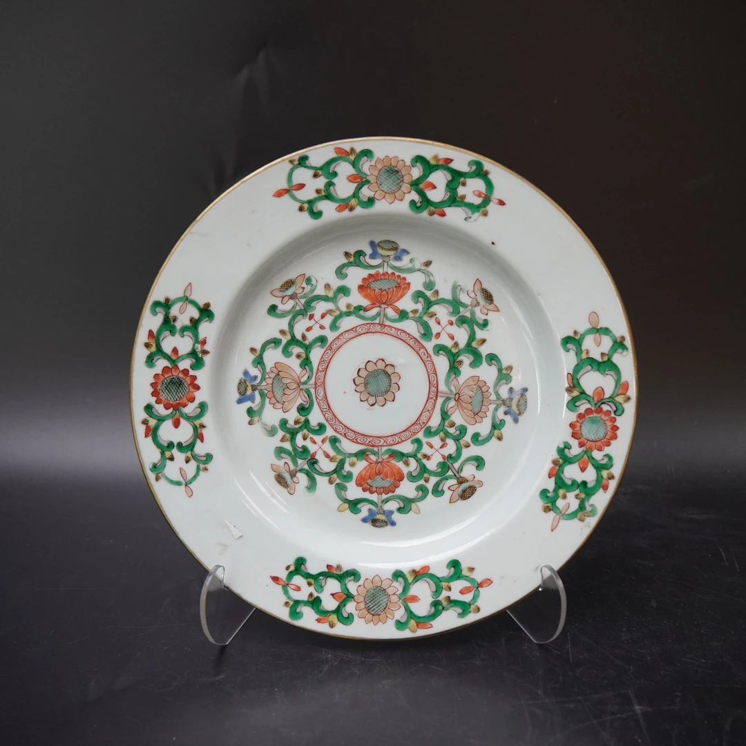 Lot.25080622清康熙粉彩描金花卉纹赏盘 直径：约21.8cm