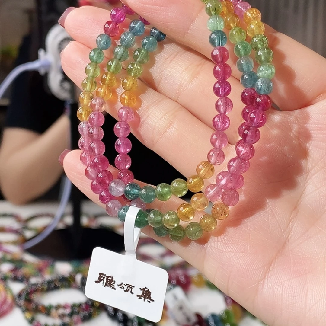 未镶嵌手链碧玺G2373045三圈颜色微差