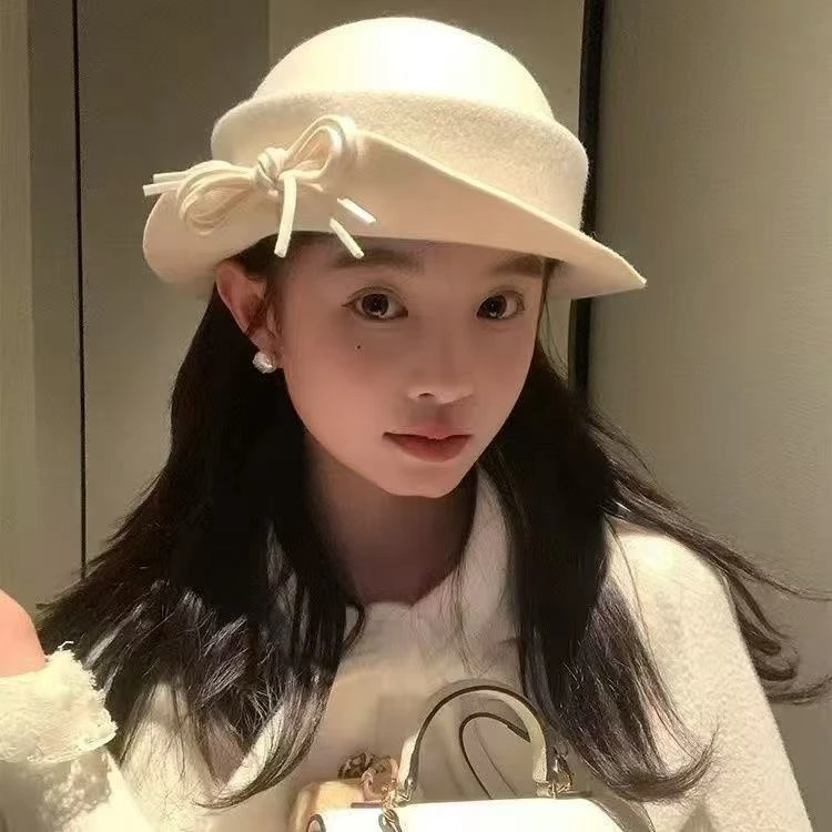 法式富家千金精致礼帽秋冬女款卷边气质百搭优雅赫本风毛呢羊毡帽
