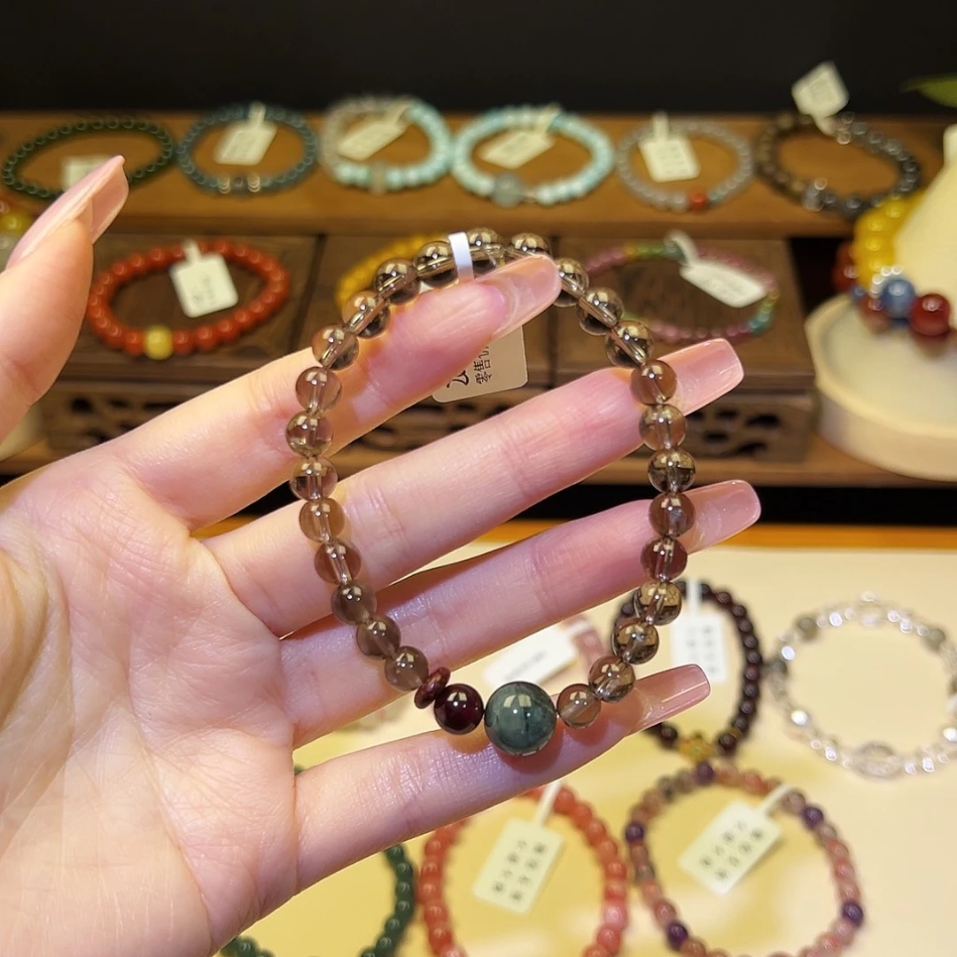 手串水晶银S925镀金镶嵌茶2015