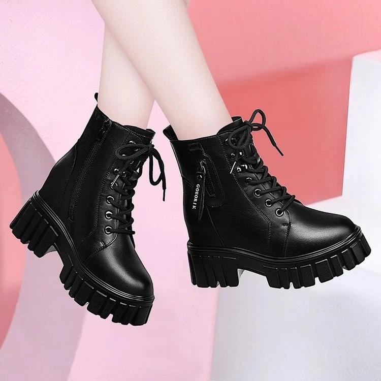 真软皮马丁靴2025新款春秋单靴厚底内增高靴子加绒英伦风短靴子女