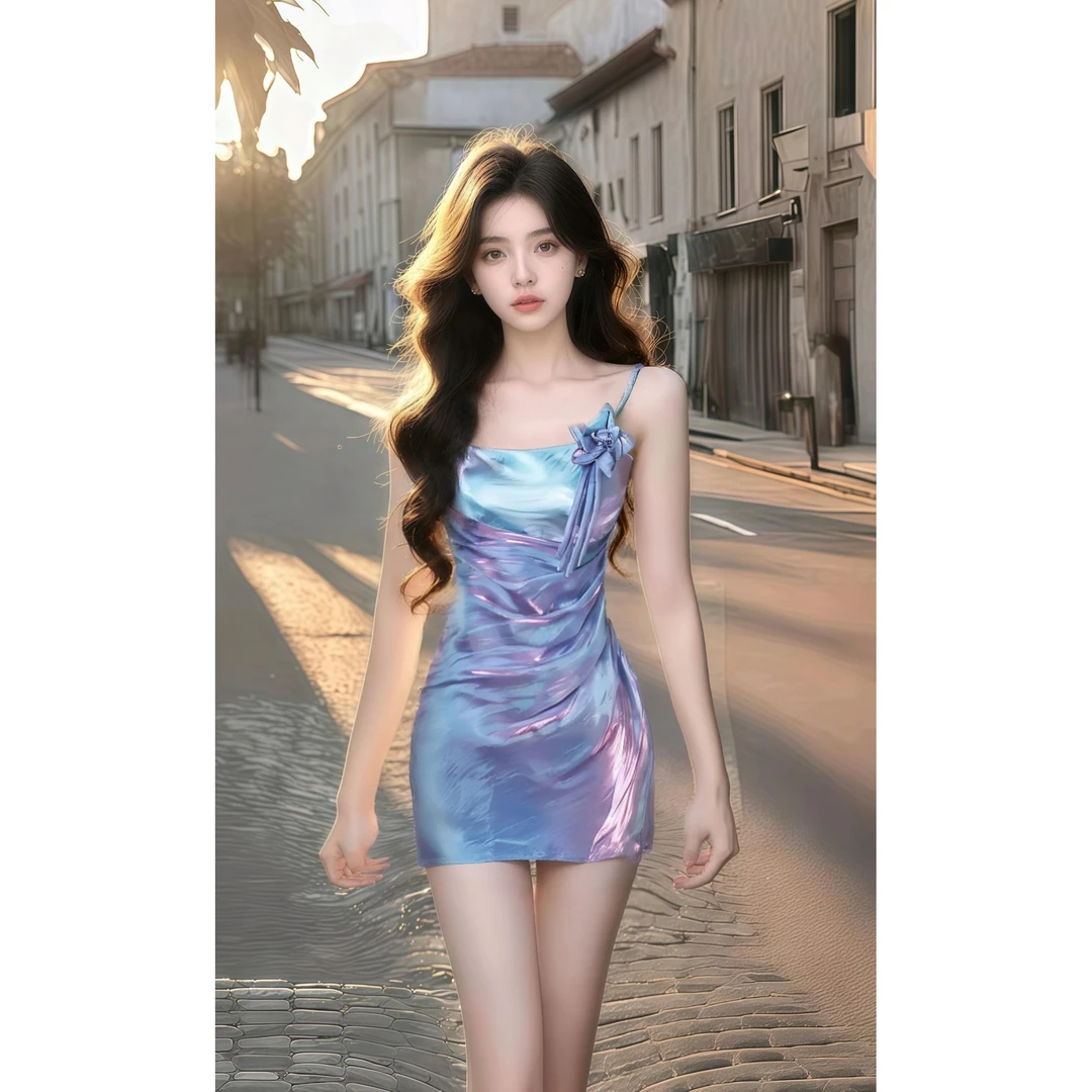 25时尚新款U领吊带修身收腰包臀连衣裙女小众高级气质氛围感裙子