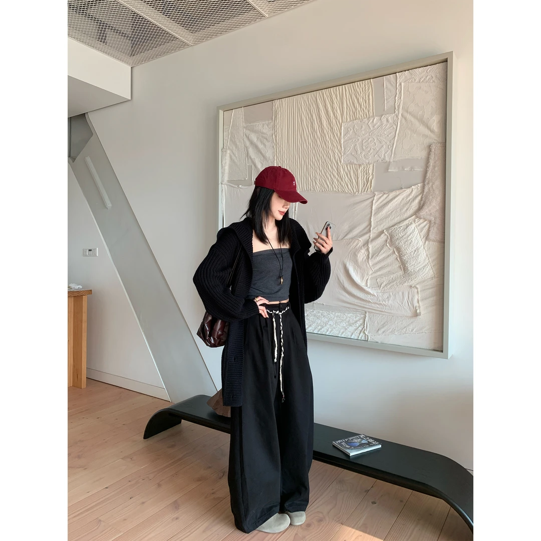 周淼【都市游牧】斜纹棉感抽绳弯刀休闲裤百搭直筒裤女ZM25K6497S